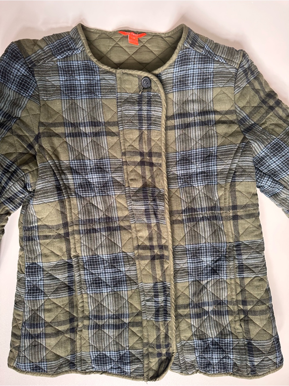 Joe Fresh Quilted Plaid Shirt Jacket in Olive and Blue